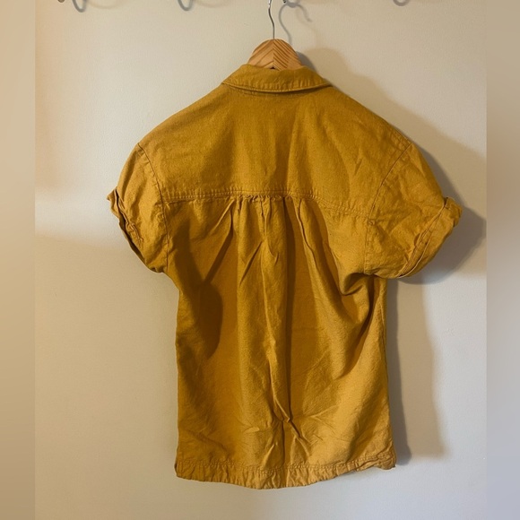 Anthropologie Pilcro Button Down Shirt Dress Pocket Short Sleeve Yellow Small - Picture 11 of 12